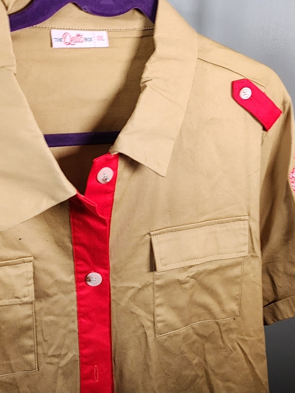 Khaki Midi Shirt Dress with Pink Placket - Picture 4 of 6